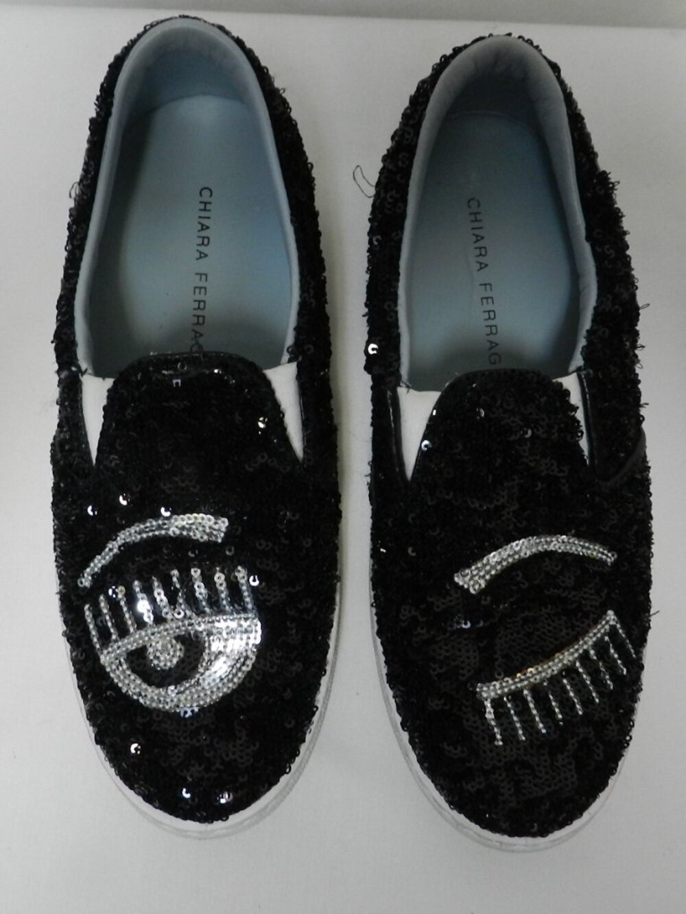 Chiara Ferragni Sequin sneakers slides flats Italy black silver Size Sz 37 US 7